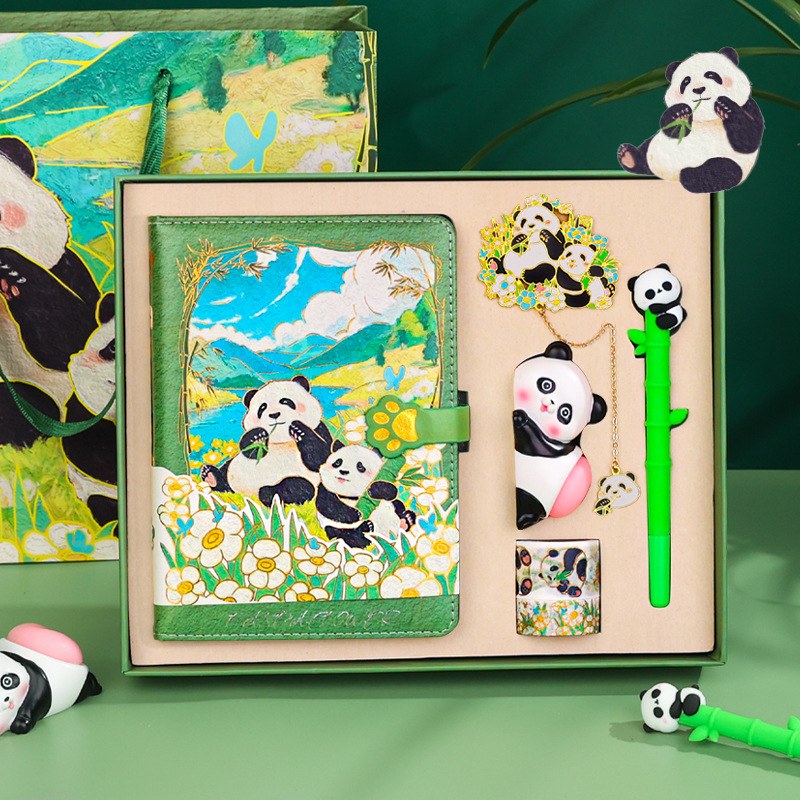 Student Panda Notebook with Pen Set Gift Box Prizes School Training Institution Wholesale Stationery Hand Book Gift