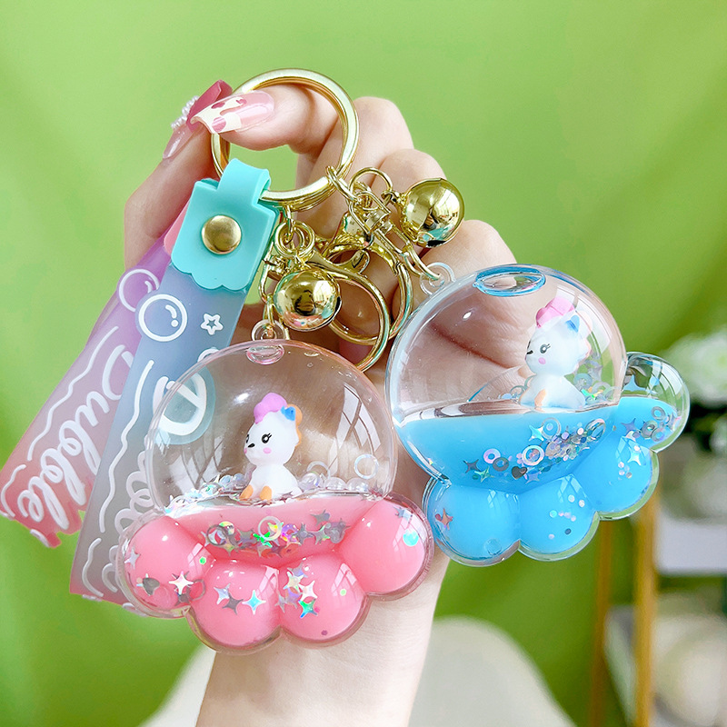 Creative acrylic oil unicorn bear paw floating quicksand bottle Keychain Car bag pendant gift wholesale