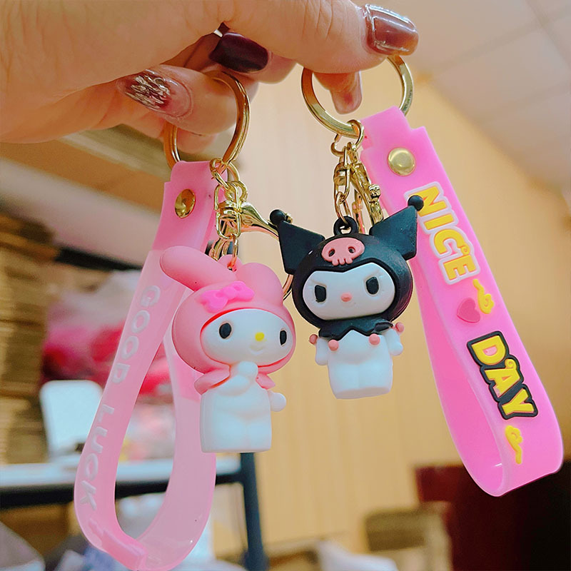 Silicone Pvc Doll Keychain Kuromi Big-Eared Dog Pendant Cute Student School Bag Pendant Push Keychain