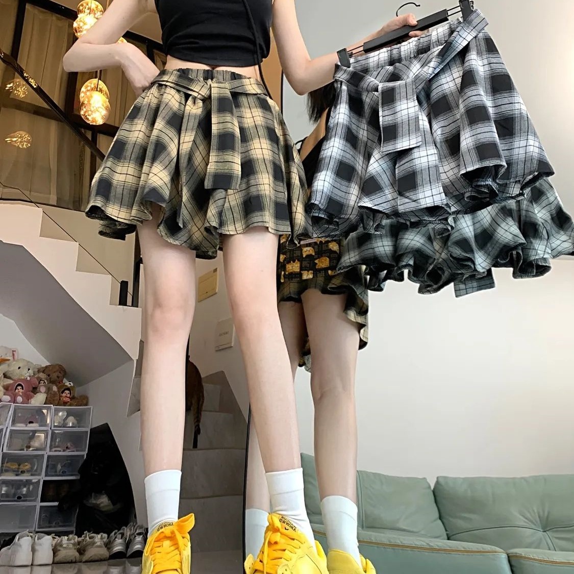 [Original Fabric, Original Method] Retro Plaid Skirt, Women's High-Waisted Skirt, Versatile Slimming Look Short Skirt