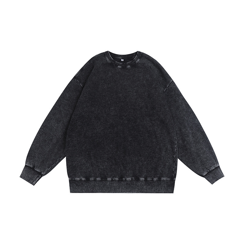 320g Heavyweight Autum Trendy Brand Washed Distressed Threaded Drawstring High Street Loose Distressed Long-Sleeved Sweatshirt for Men and Women