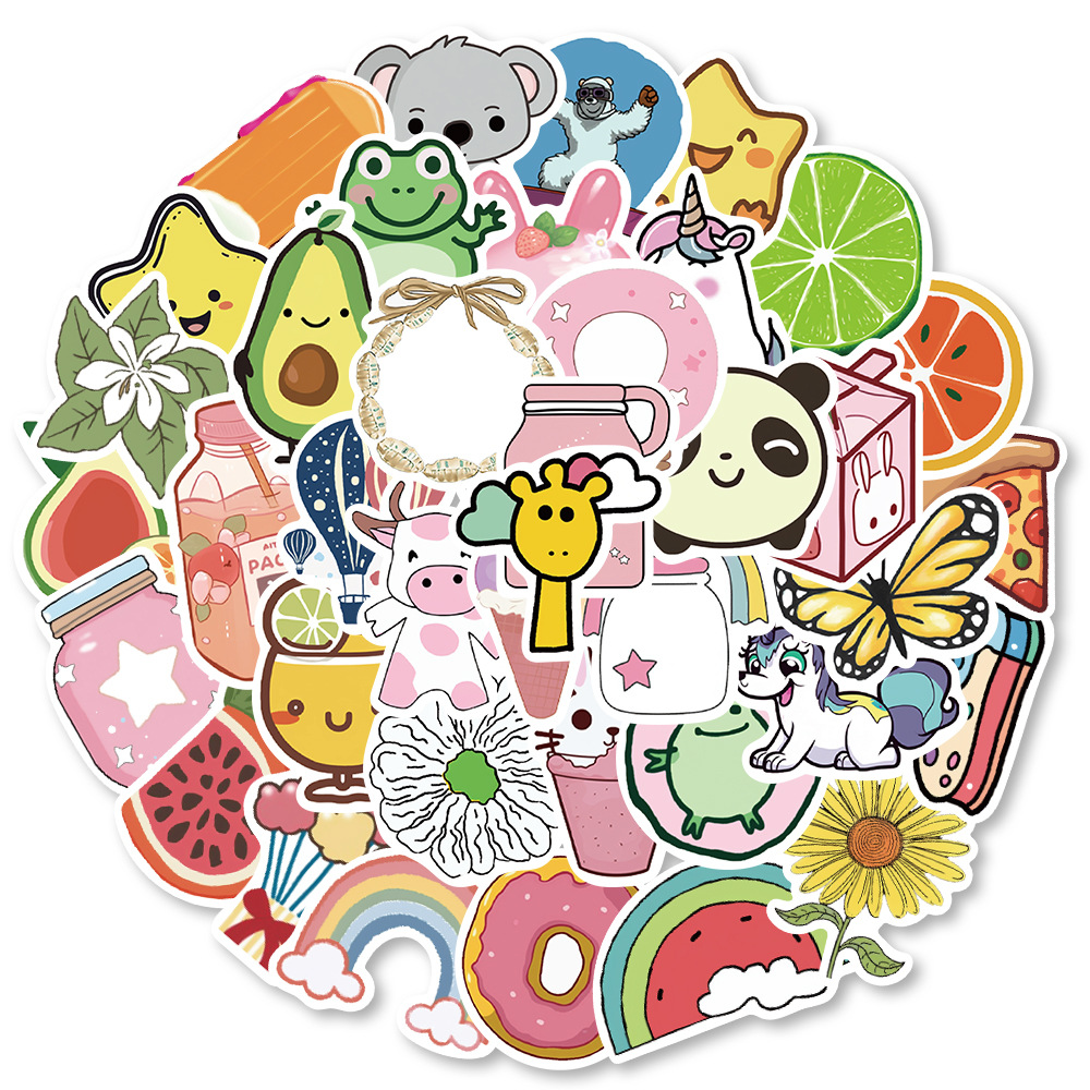 50 pieces cross-border VSCO aesthetic stickers waterproof cute cartoon guitar luggage outdoor Q version fresh stickers