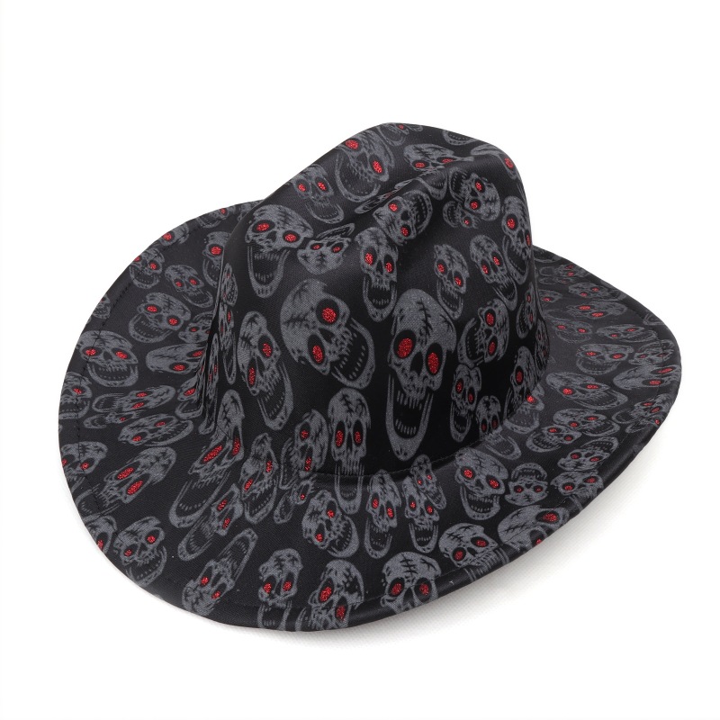 Skull Cowboy Hat for Men and Women, Cross-Border Jazz Hat, Halloween Party Stage Performance Hat, Hip-Hop Hat, Trendy