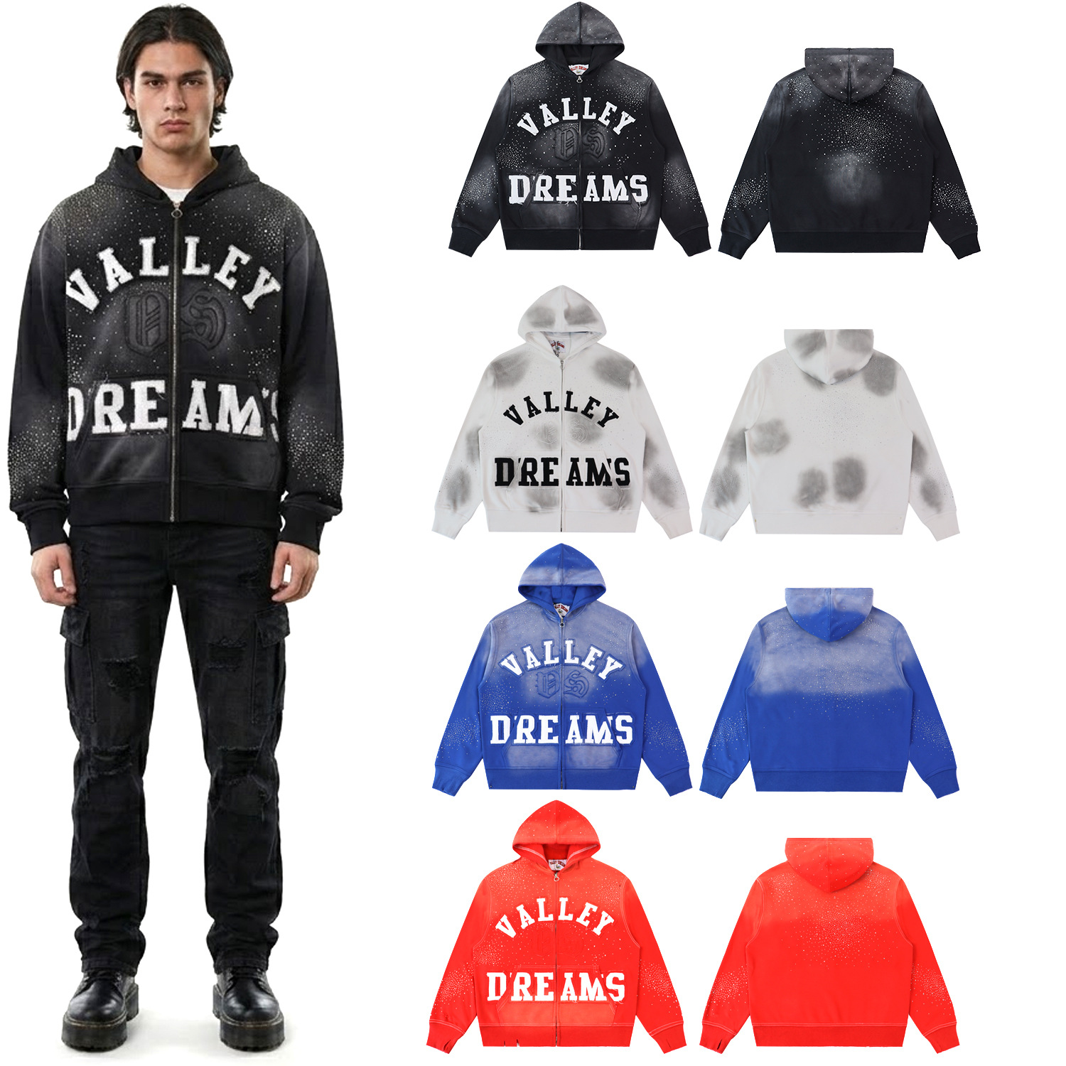 American-Style High-Quality Vale Letter-Print Trendy Brand High-Street Casual Loose Retro Washed Cardigan Hooded Jacket for Men photo QC de 1688 sur Qualit.ly