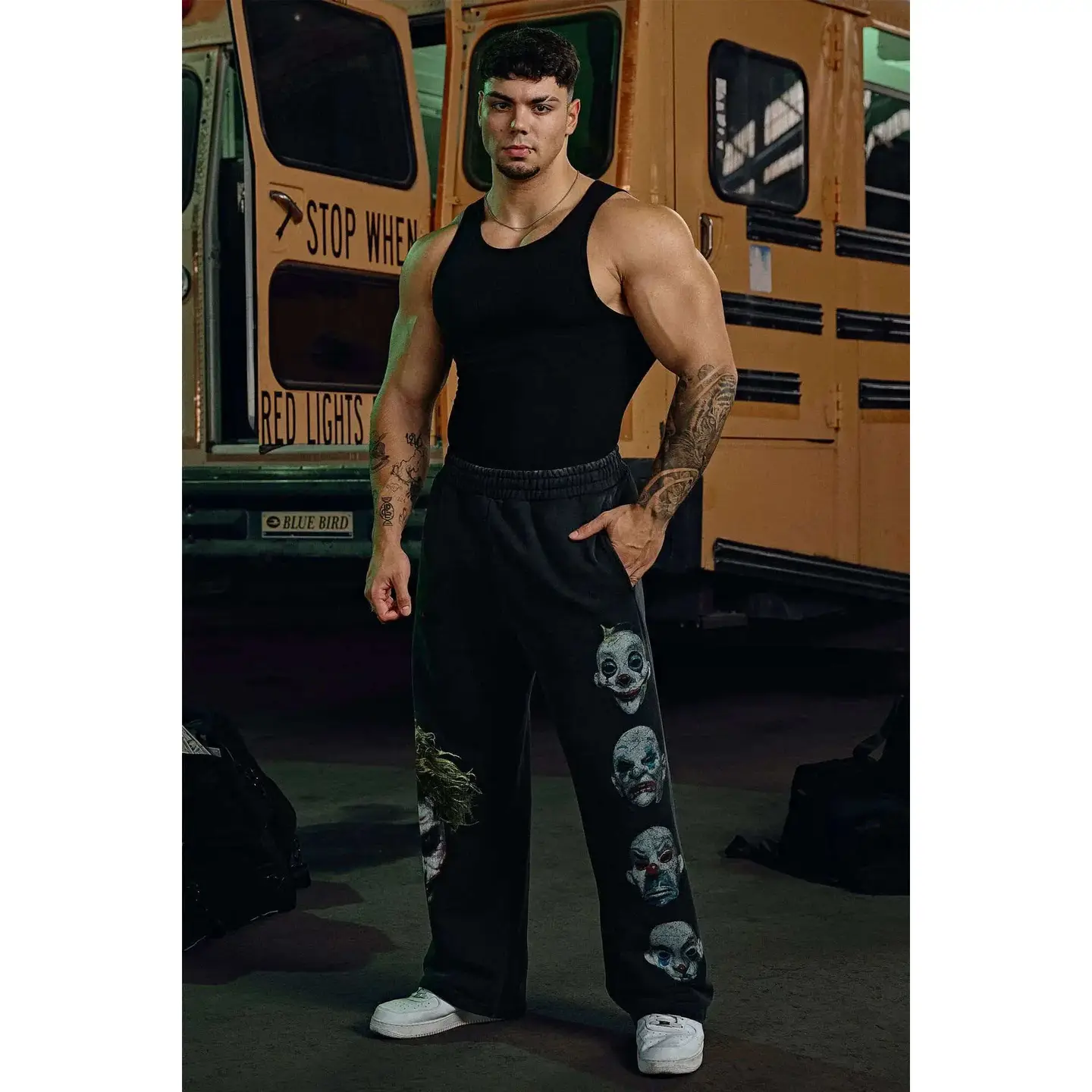 Youngla Co-Branded Batman Men's Sports Pants, Loose Wide-Leg Pants, Cotton Printed Casual Straight-Leg Pants