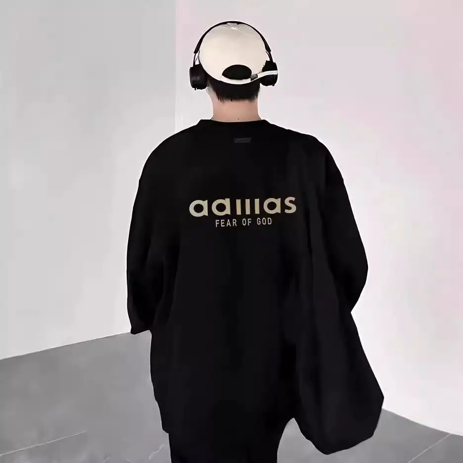 ESSENTIALS Joint Three Bars American Style Trendy Brand Letter Printed Cotton Long Sleeve T-Shirt for Men and Women