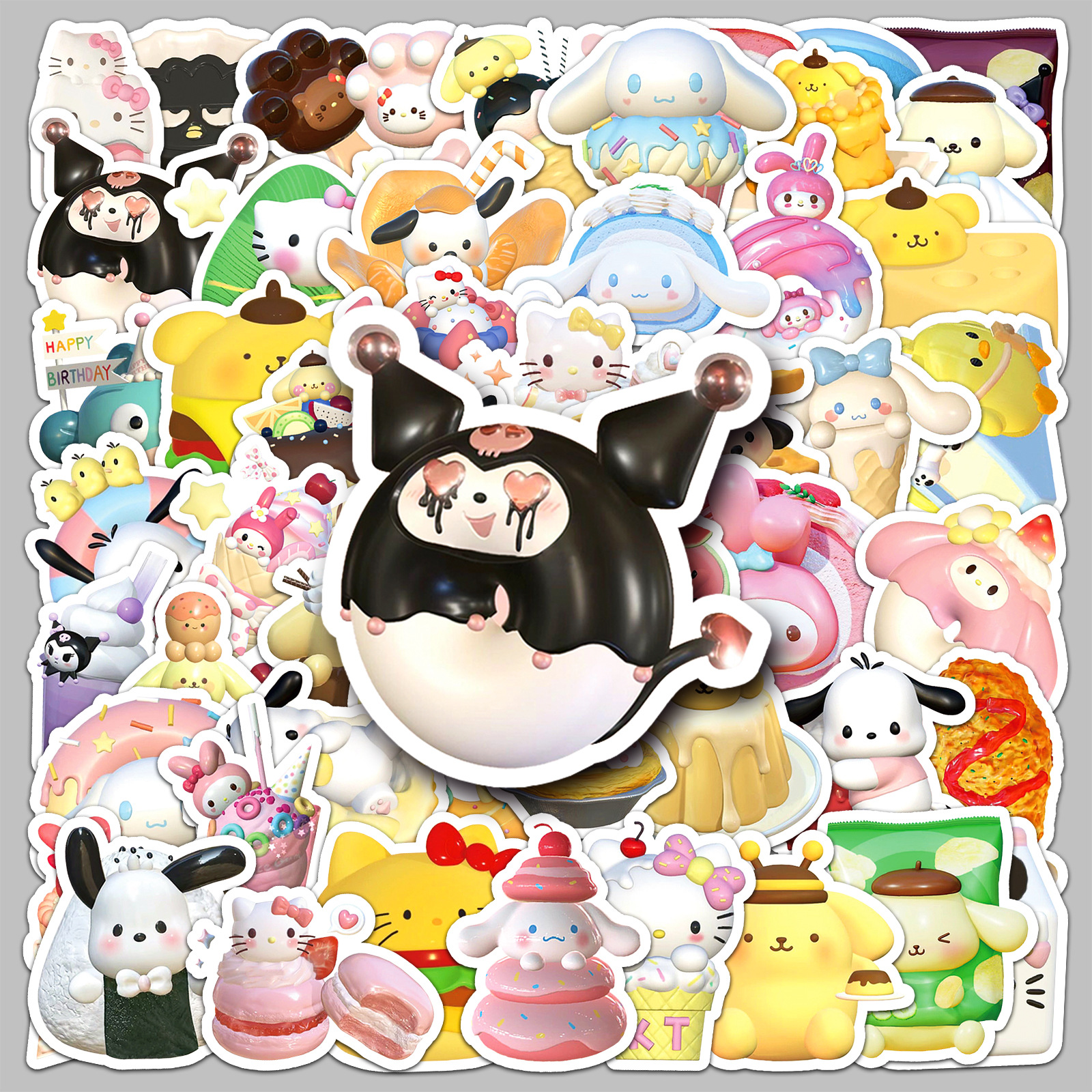50 3D Sanrio Food Stickers Cartoon Cute Parchal Dog Pudding Dog Waterproof Gel Dropping Potato Stickers