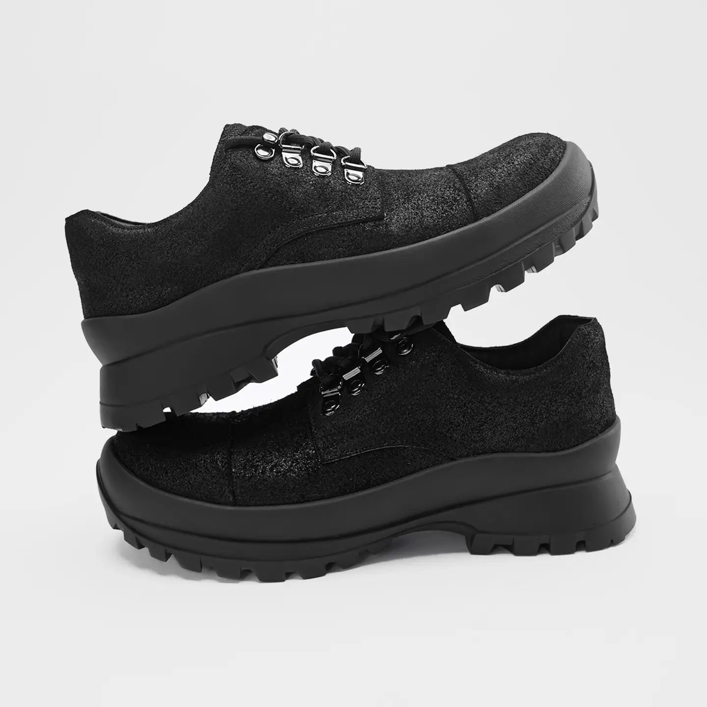 No Logo / First Layer Cowhide Genuine Leather Waxed Outdoor Hiking Height-Increasing Vintage Textured Derby Shoes