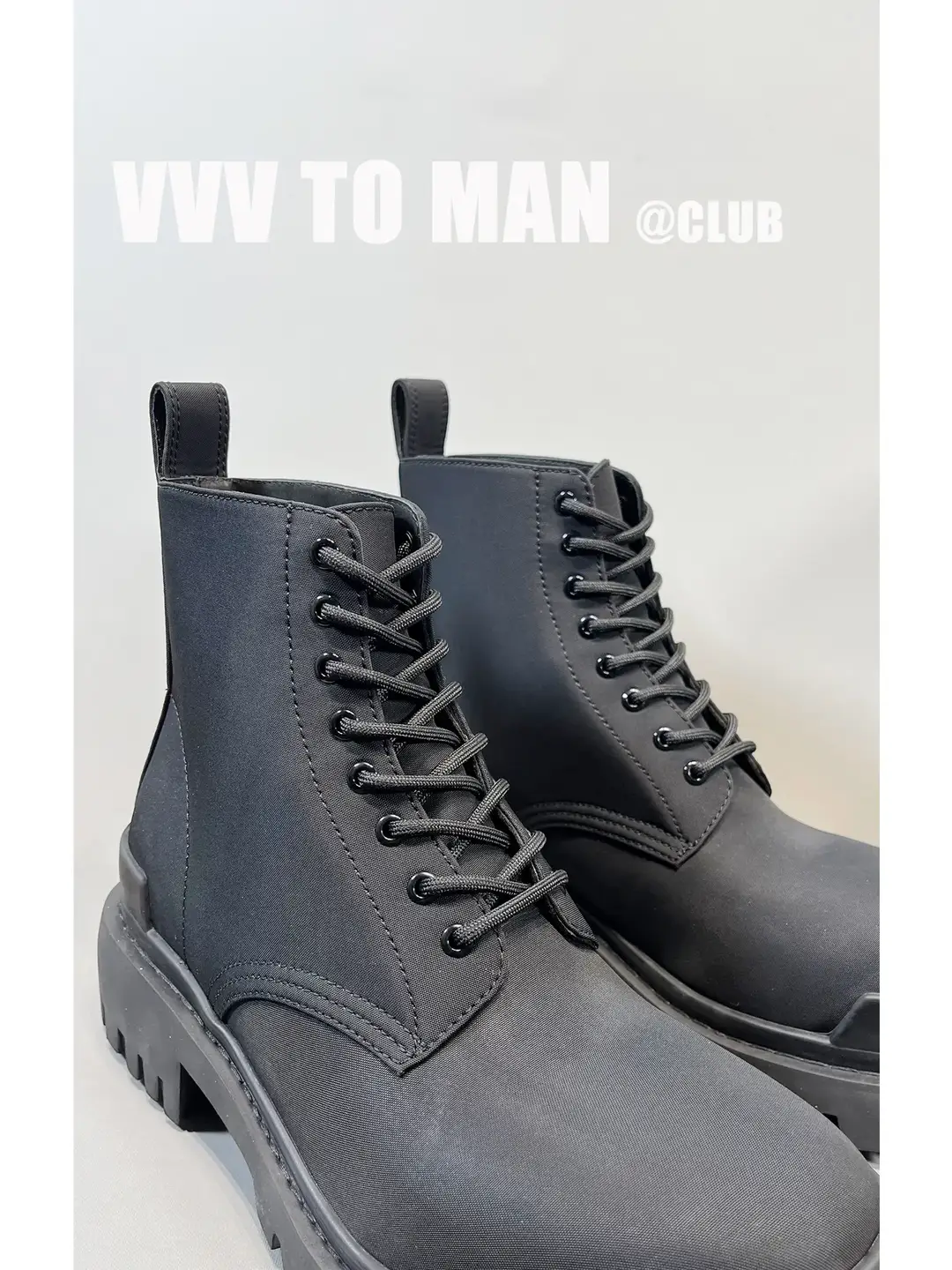 [Vvv to Man] Black Nylon Classic ~ Men's Boots Strike Lace-Up Large-Toe Thick-Soled Short Boots