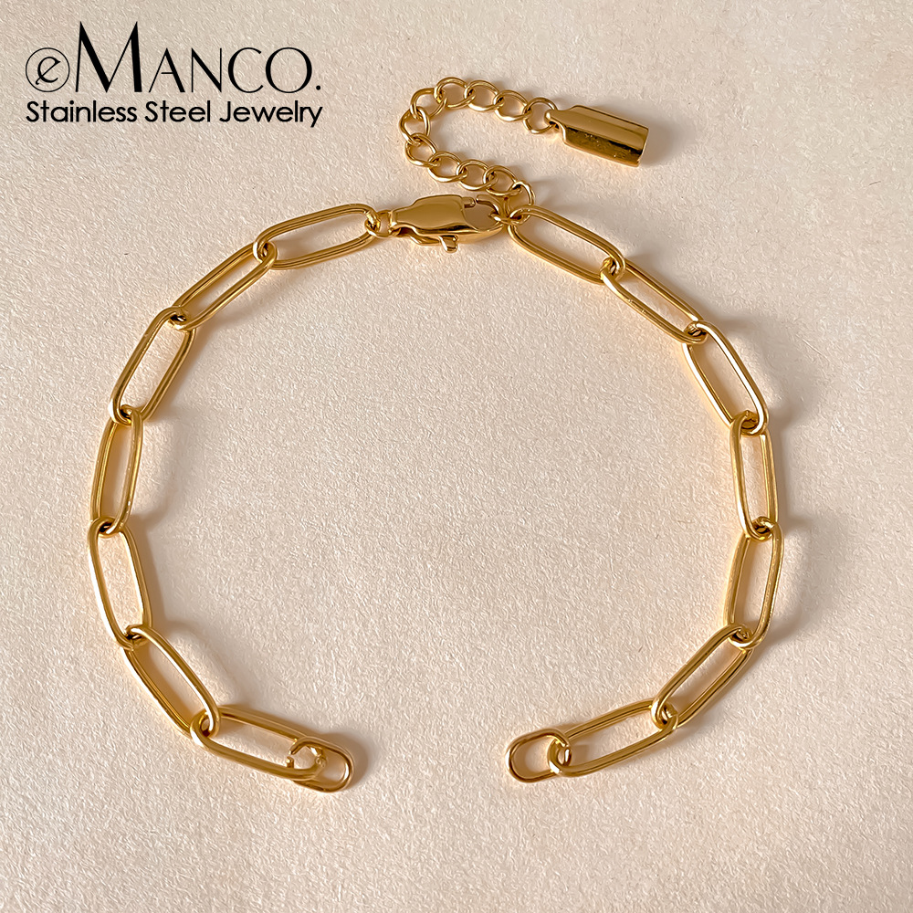 Emanco European and American Fashion Simple and Personalized Titanium Steel Bracelet Jewelry Stainless Steel Paperclip Chain Functional Accessories