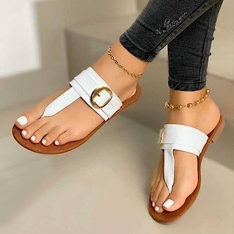 European and American wish foreign trade flat-bottomed buckle flip-toe Slippers women's flat-heeled flip-flops beach sandals slipers
