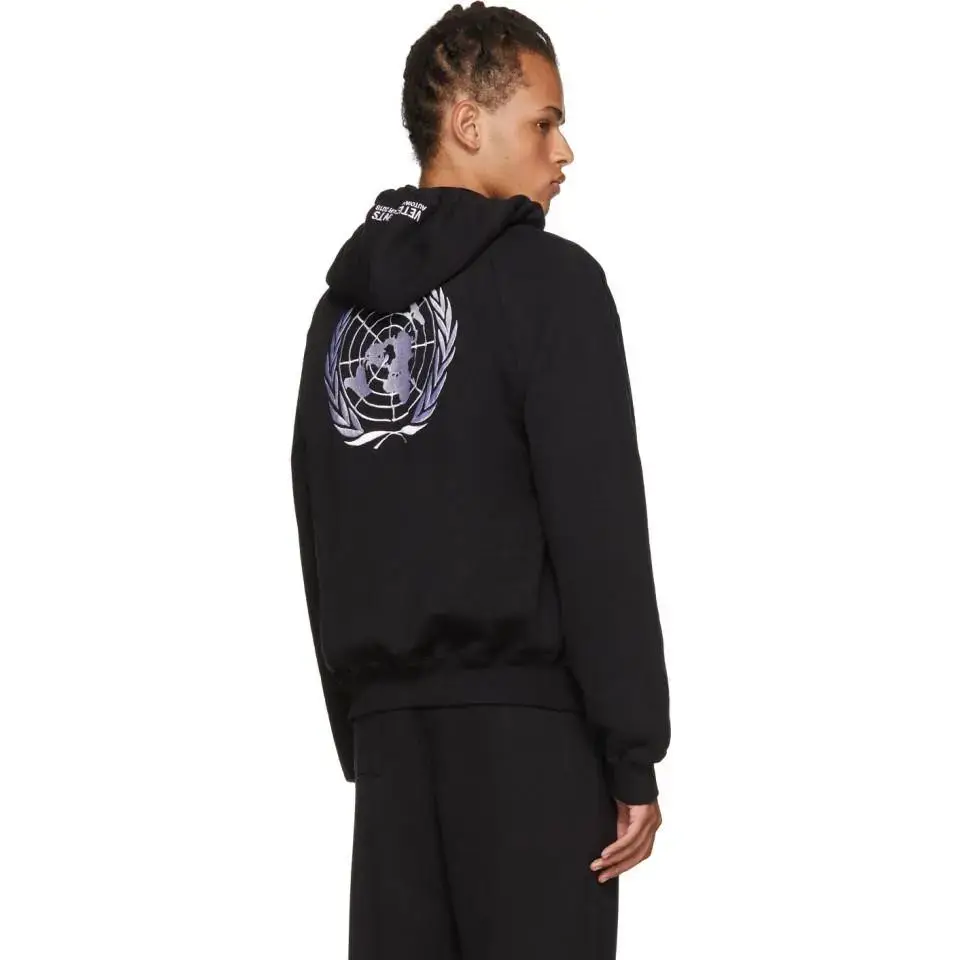 In Stock Vtm Ss18 Free-Hugs Zip Hoodie Black United Nations Emblem Zip-Up Sweatshirt