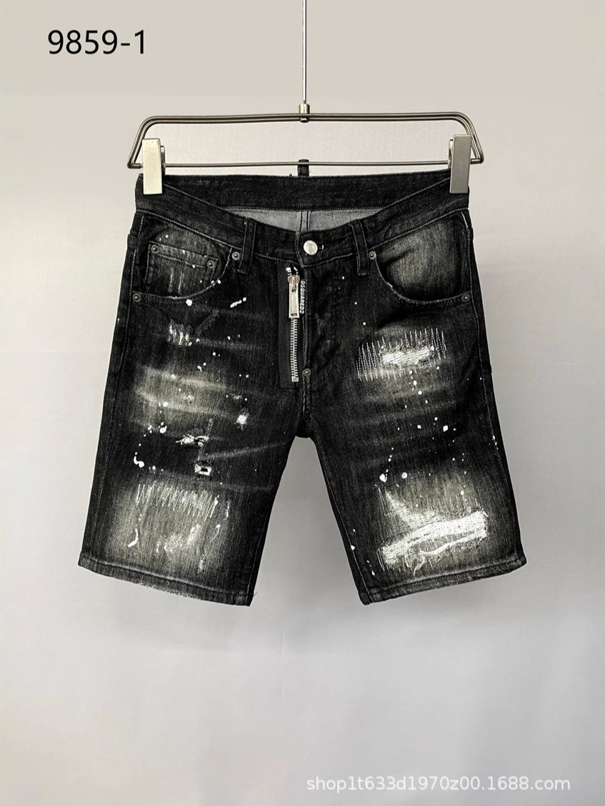 9859-1 Style Ripped Trendy D2 Men's Denim Shorts Italian Style Breeches Distressed Cross-Border Trendy Denim Knee-Length Shorts