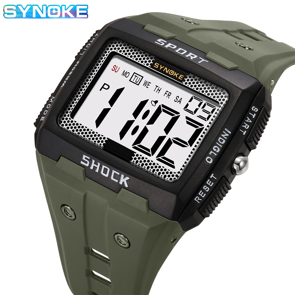 Factory Goods Synoke New Men's Sports Digital Watch Waterproof Luminous Large Screen Square Outdoor Military Watch Watch Student