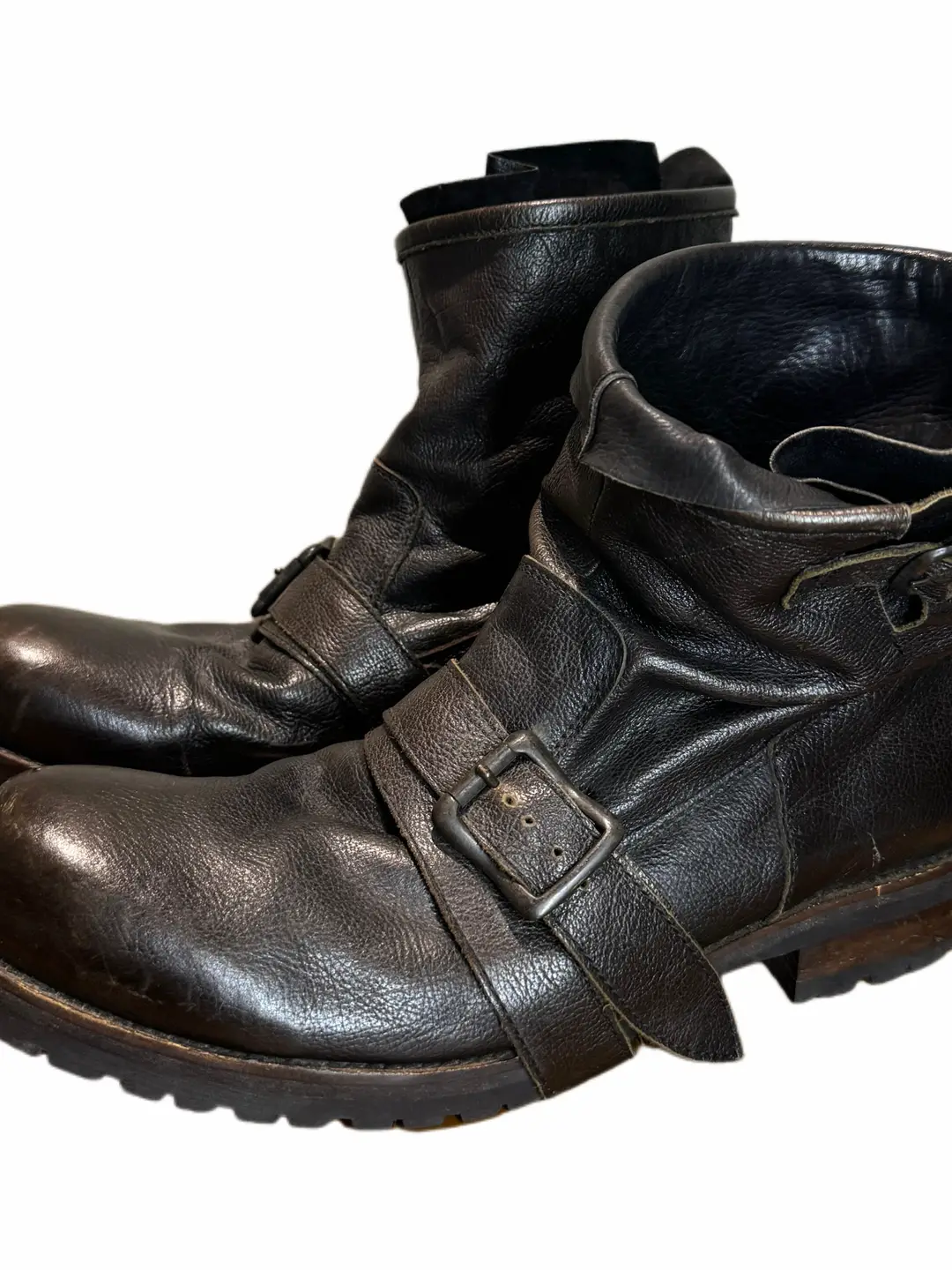 Dark Retro Leather Buckle Boots for Men, Motorcycle Boots, Work Boots, Biker Ankle Boots, Lace-Up Mid-Calf Martin Boots