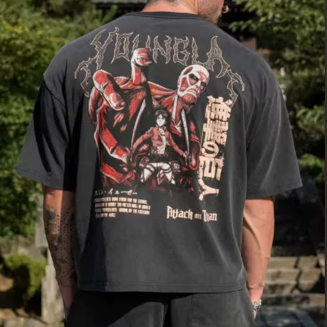 YONGLA's joint venture into giant anime oversized T-shirt for American fitness sports, loose cotton casual short sleeved shirt