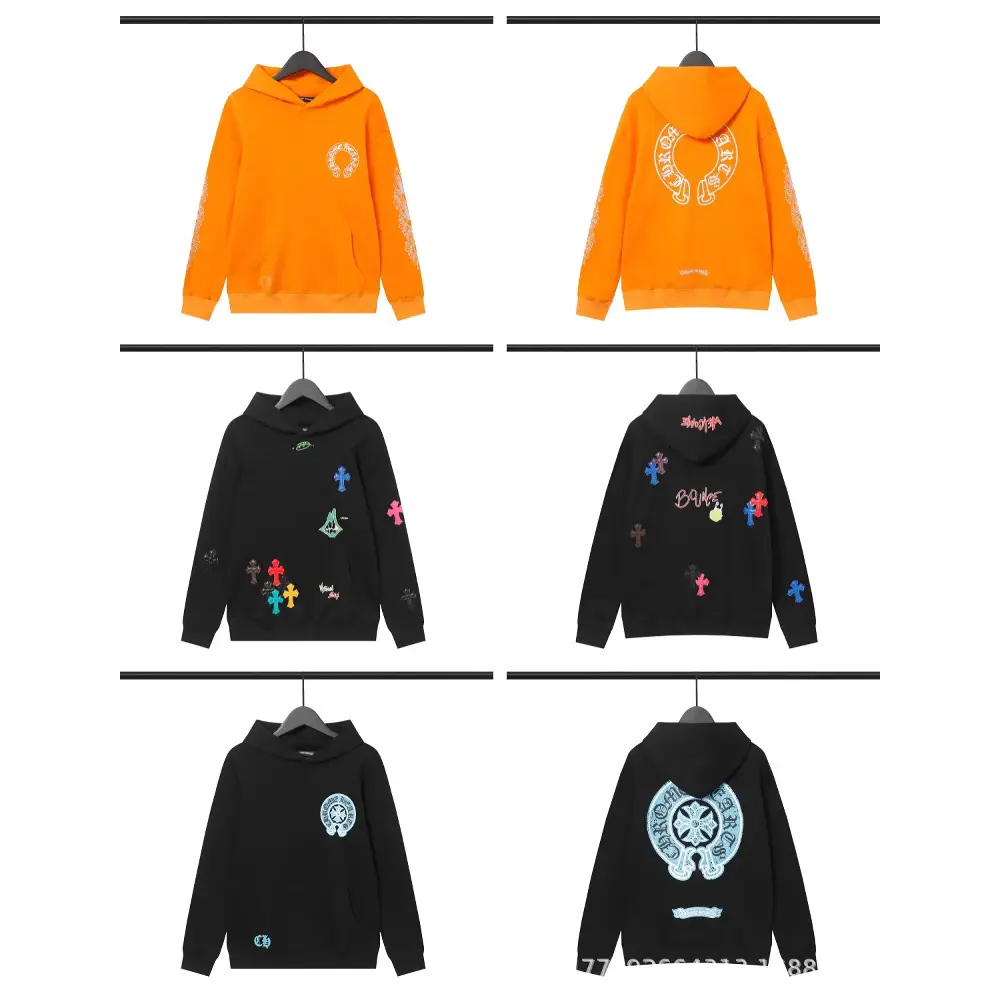24 Cross-Border High-Quality Crow Ch Autumn and Winter American Trendy Brand Sanskrit Cross Hooded Sweatshirt Loose Men and Women