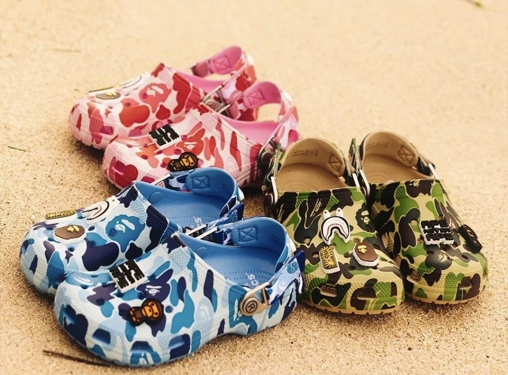Bape x Crocs camouflage co branded perforated shoes