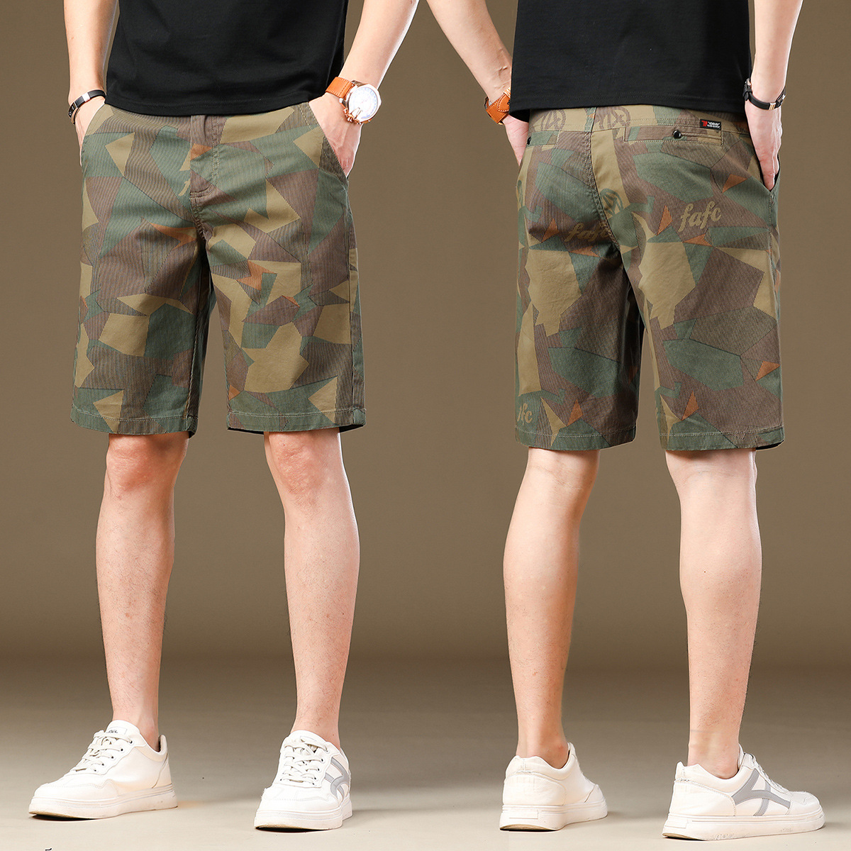 Camouflage Casual Shorts for Men, Summer Thin Breathable Straight-Leg Mid-Length Pants for Middle-Aged Business Casual Outdoor Sports