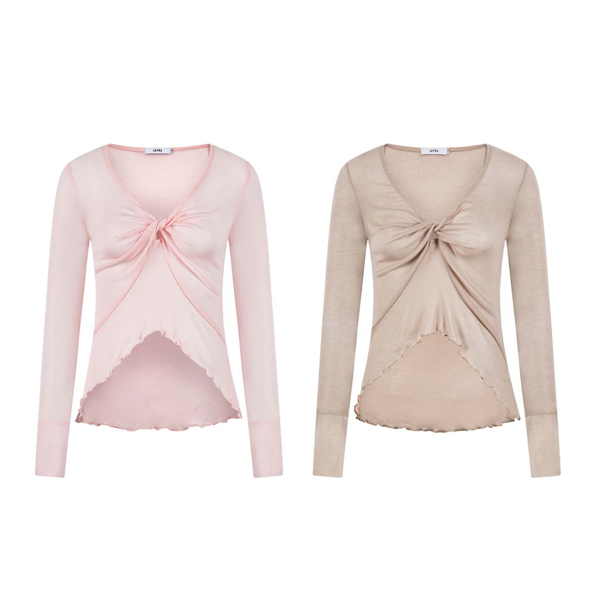 Unbdns Twisted Design V-Neck Long-Sleeved Blouse T-Shirt for Women Spring and Summer New Style Hot Girl Slightly See-Through Mesh Thin Top