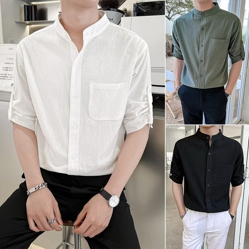 Linen shirt men's short-sleeved shirt loose men's Chinese style summer simple men's casual jacket long-sleeved top
