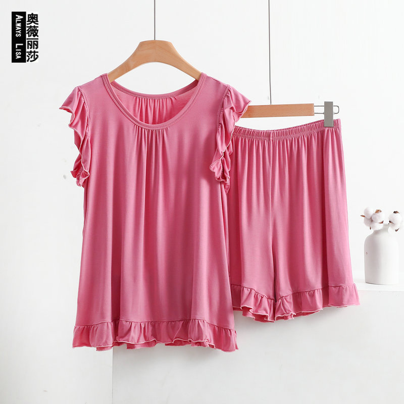 Modal Lace Vest Shorts Pajamas Women's suit Ear-Edge Home Clothes Loose Thin Summer Two-Piece Set
