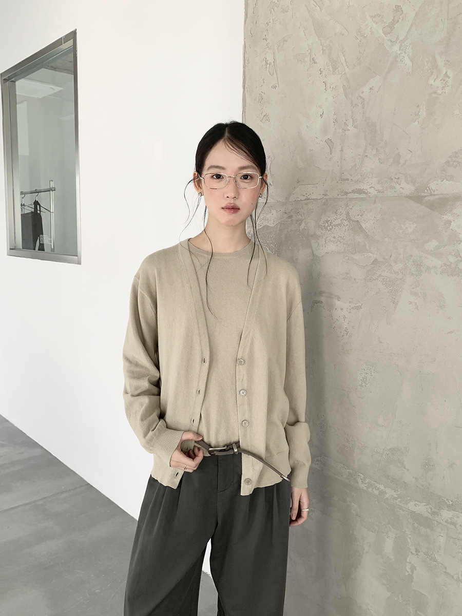 Love and Nancy Thirteen Lines 2026 Spring/Summer Pure Cotton Cardigan Lazy Style V-Neck Long Sleeve Knitted Sweater for Women 03704