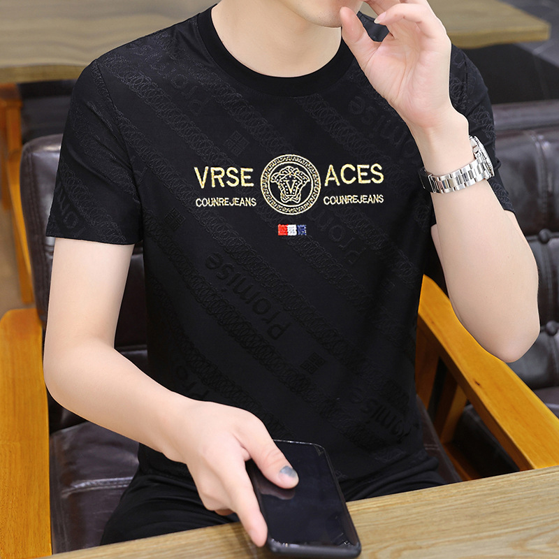 European 2023 Summer Men's T-shirt New Ice Silk Quick-drying Youth Trendy Slim-fit Half-sleeve Thin TikTok