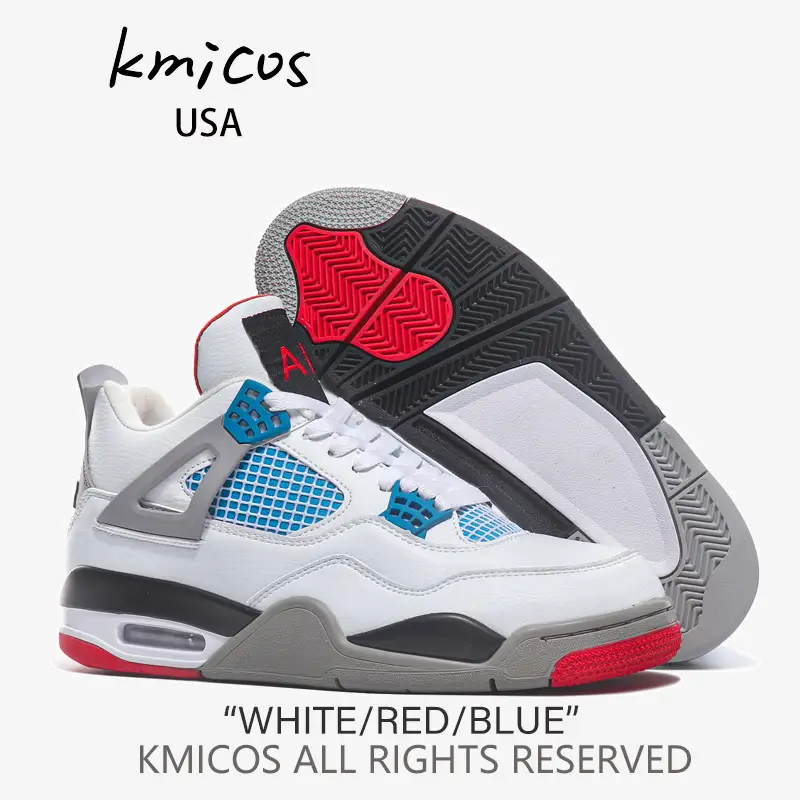 Aj4 Kmicos Official Website Air Men's and Women's Shoes Red and Blue Mandarin Duck Summer Cushioning Leather Jordan 4 Basketball Sports Couple Shoes