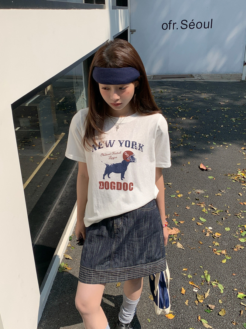 GAGD is easy to wear American retro printed short-sleeved T-shirt women's Korean-style low-age round neck short-sleeved T-shirt top