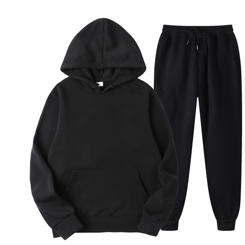 Men's Black Hooded Pullover Sweatshirt and Joggers Set