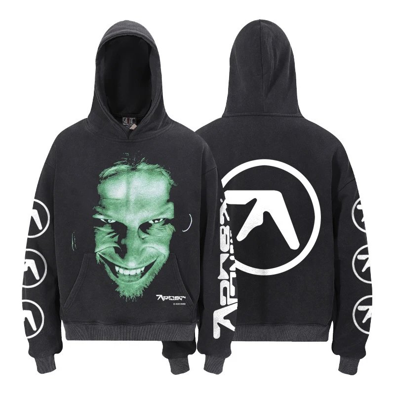 编号843 BOOTLEG Faded Aphex Twin Hoodie毛圈洗水做旧卫衣-MLMLSPHO0202