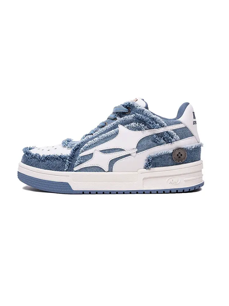 [Same Style as Wang Hedi] Killwinner Denim Broken Series Trendy Low-Top Sneakers Couple Styles