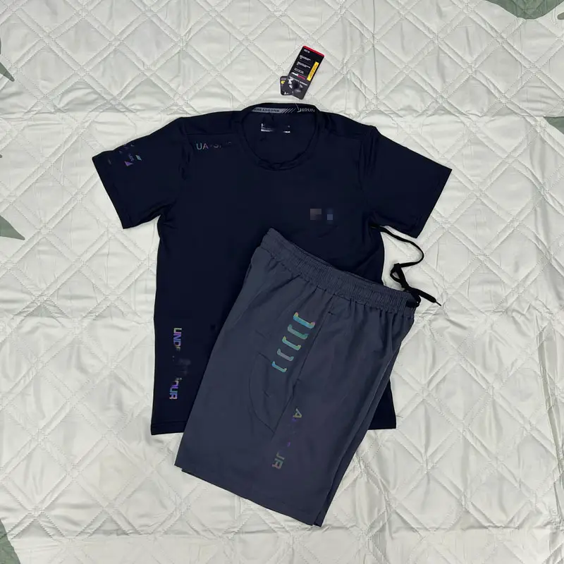 Under Armour Men's Black Short Sleeve Shirt and Grey Shorts Set