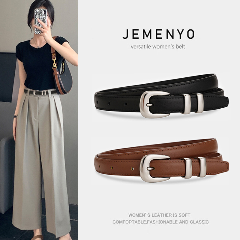 Thin Leather Belt for Women, Versatile Decorative Belt for Suits, High-End Feel, Black Belt for Women, Ins-Style Jeans and Shorts