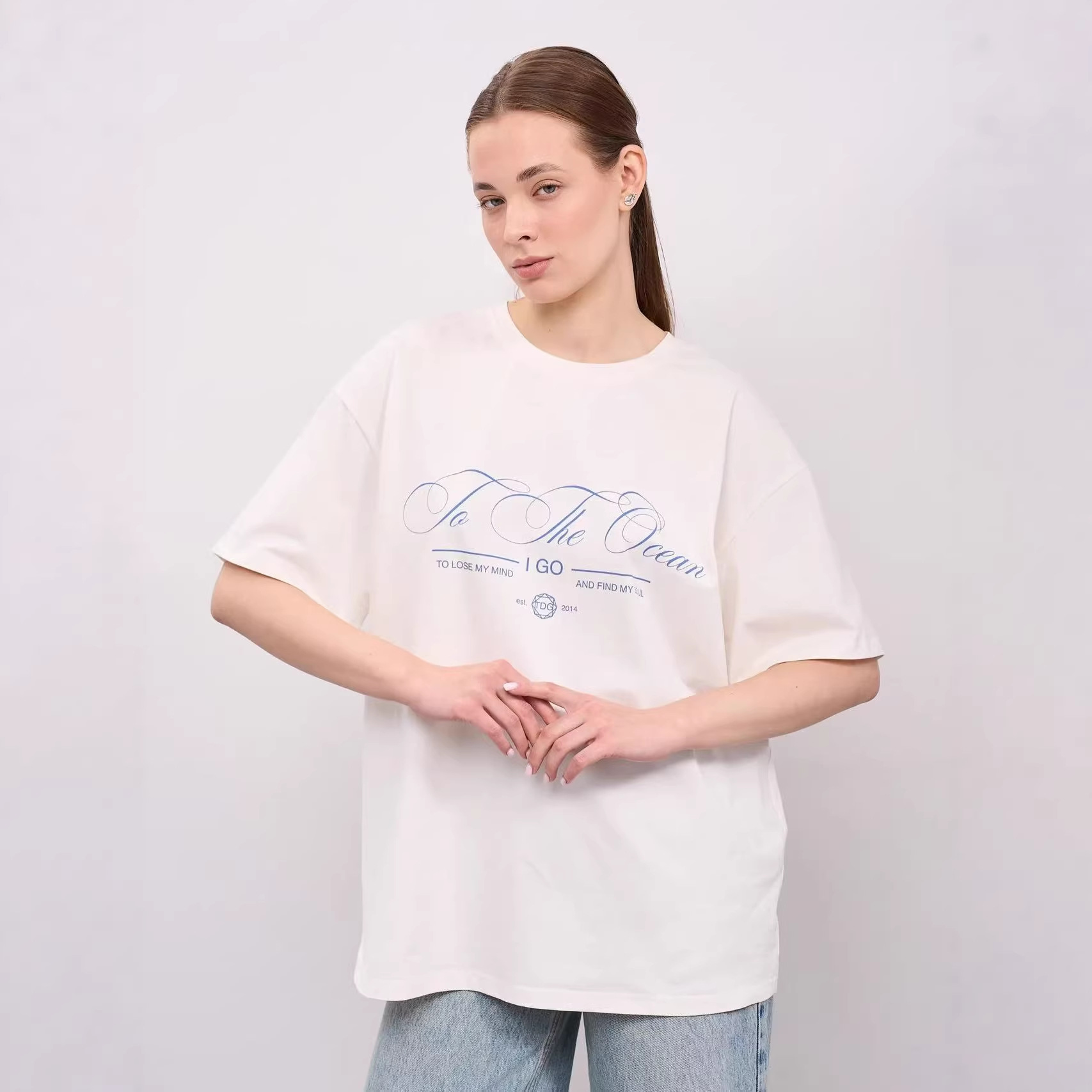 Cross-Border European and American Aliexpress Independent Site 2026 Retro Harajuku Short-Sleeve Artistic Letter Print Casual Unisex Street Style