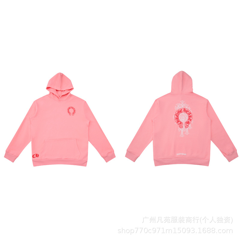 Cross-Border Correct Version of Chrome Hearts New Pink Chrome Horse Hoof Print Sweatshirt Guangzhou Wholesale