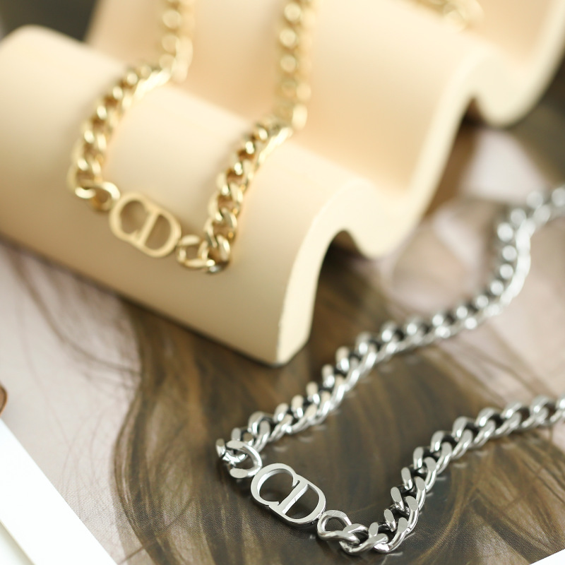 Stainless Steel Cd Letter Cuban Necklace European and American Style Thick Chain Hip-Hop Punk Versatile Clavicle Chain Neck Chain Wholesale