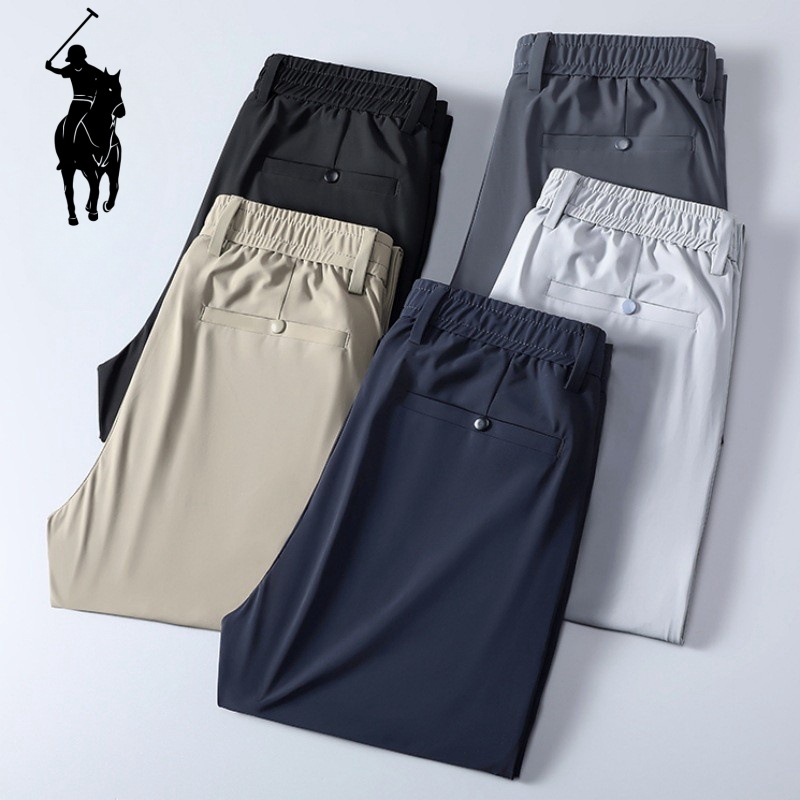 Paul Ice Silk Casual Pants Men's Summer Thin Belt Elastic Waist Suit Pants Men's Drape Straight-Leg Casual Suit Pants
