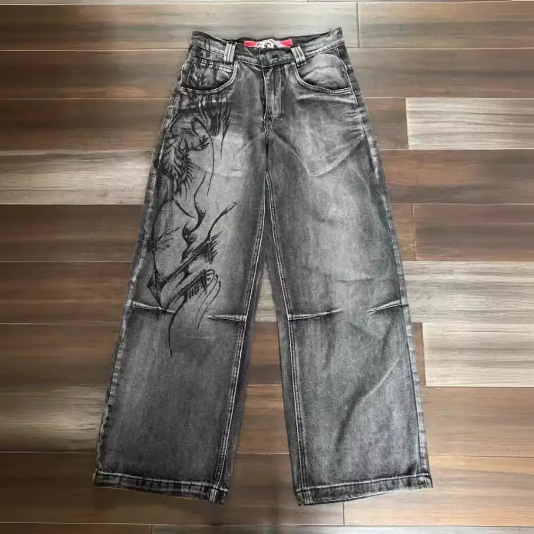 Trendy American retro distressed washed hip hop Loose wide leg Denim trendy cool Denim