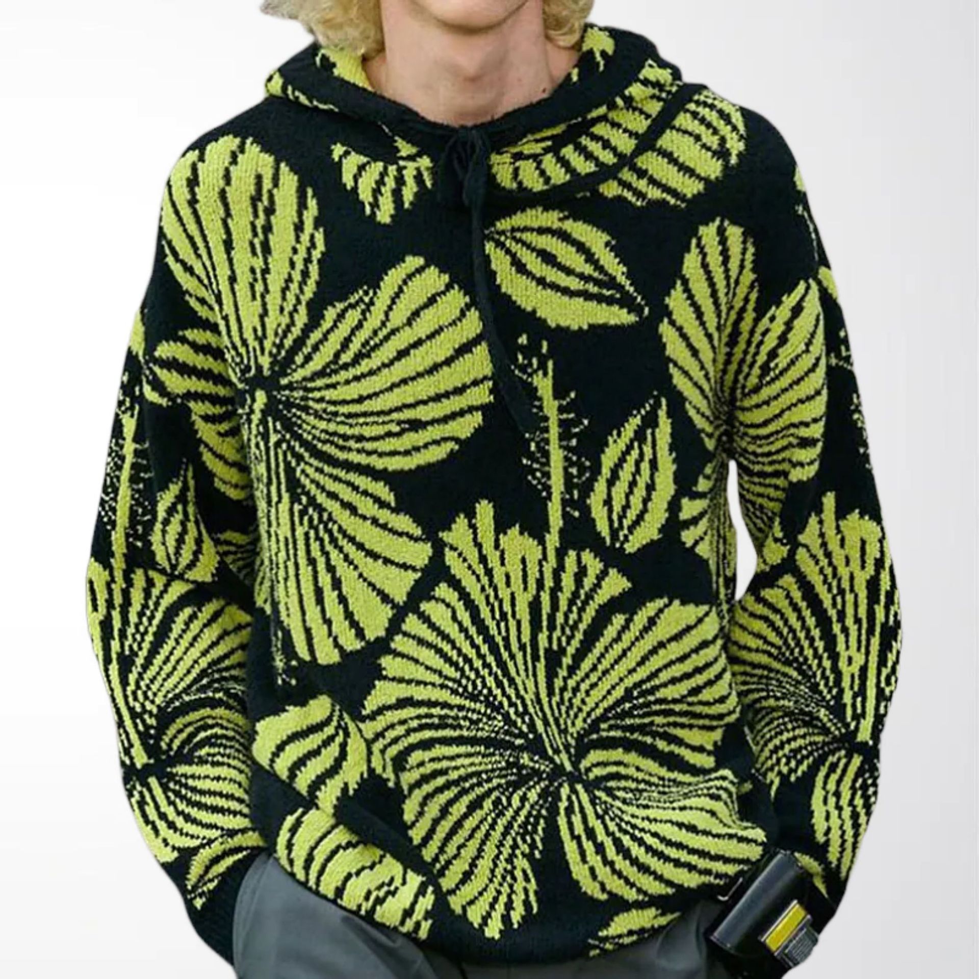 Cross-Border Foreign Trade Men's Clothing European and American Loose Pullover Sweater Spring and Autumn Jacquard Hooded Pullover Knitwear for Men Sy0035