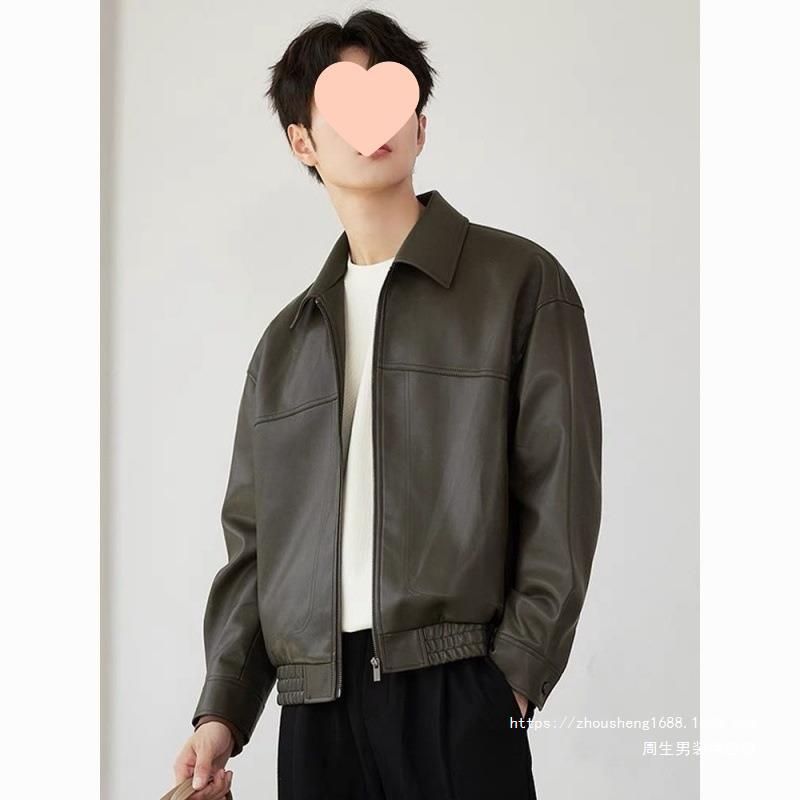 Lapel PU Soft Leather Jacket Coat Men's 2024 Spring and Autumn New Biker Clothing Leather Casual Men's Jacket Free Shipping