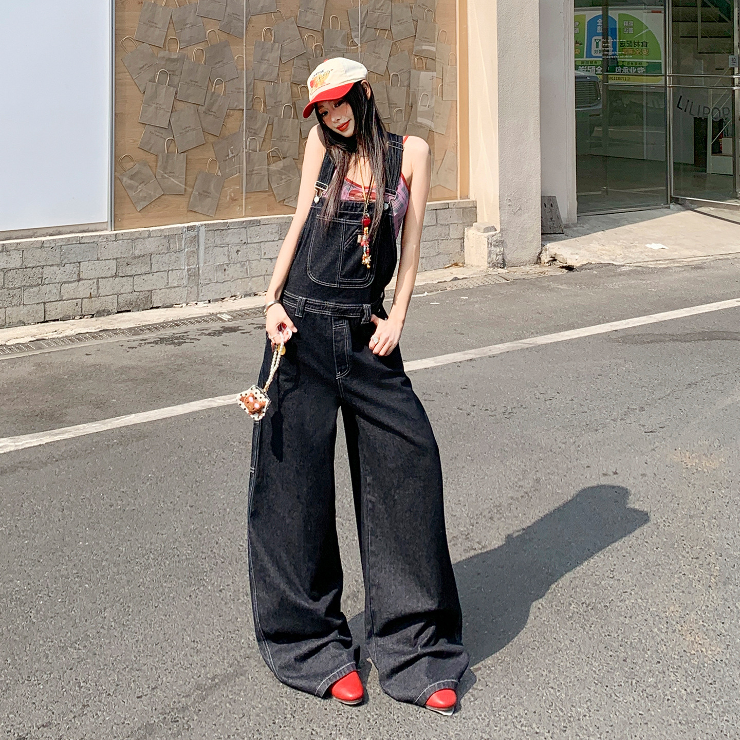 American-Style Spicy Girl Youthful Denim Overalls for Women 2026 Spring/Summer Deep Blue Loose Versatile Lazy Wide-Leg Jumpsuit