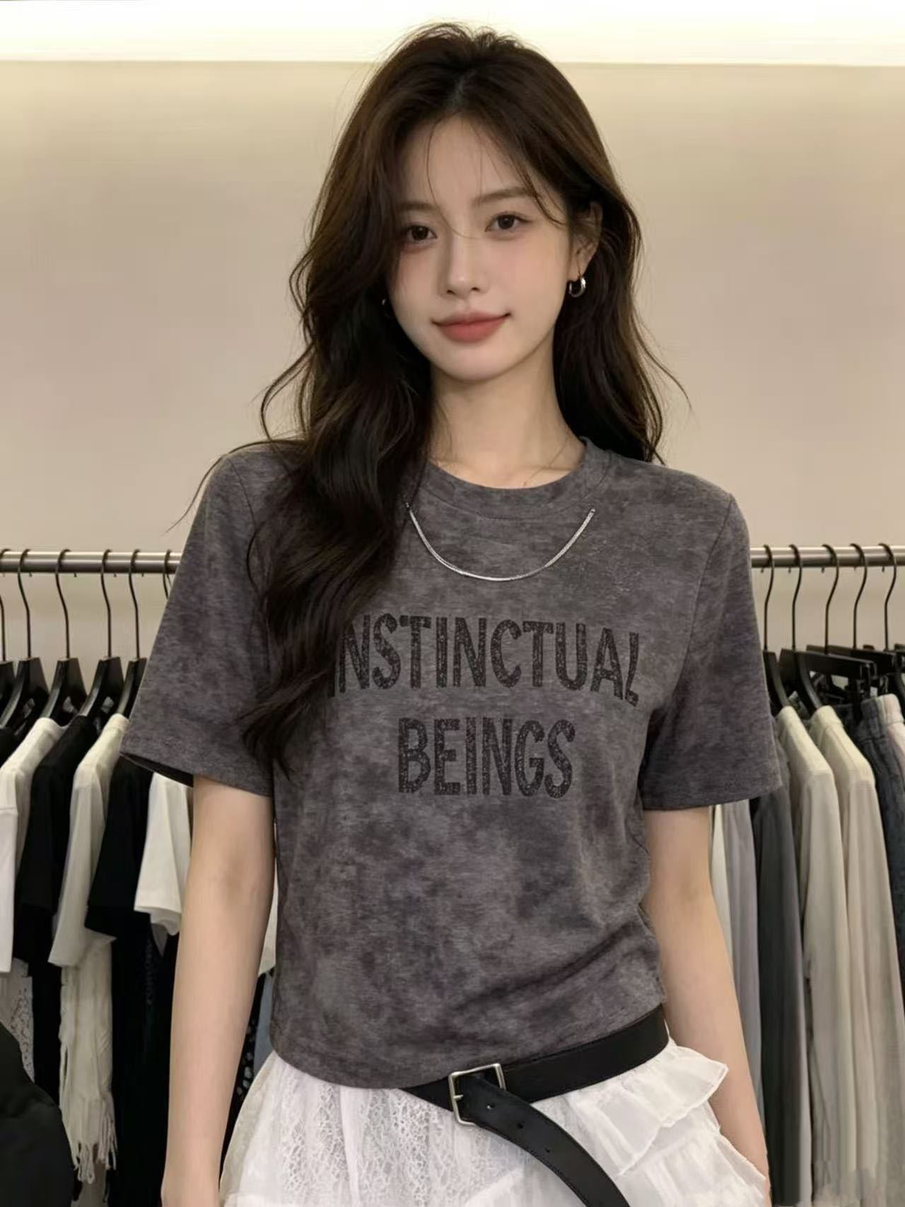 26 Summer Style T-Shirt Short-Sleeve Women's Letter Print Loose Casual College Style T-Shirt Short-Sleeve Lazy Style T-Shirt