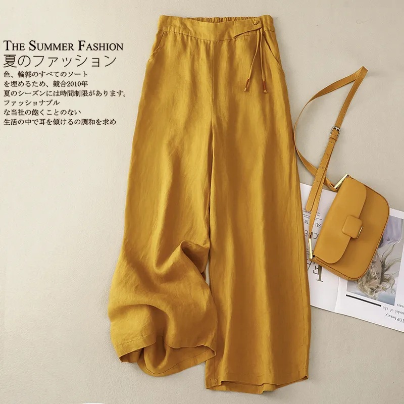 New Chinese Artistic Cotton and Linen Wide-leg Pants Women's Spring and Summer New Loose Retro Wide-leg Pants High Waist Daggy Casual Pants