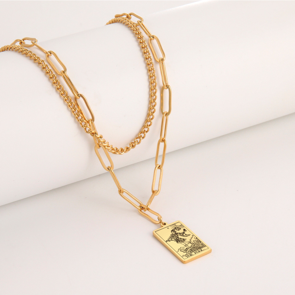 European and American fashion jewelry trendy clothing 12 double tarot gold Steel stainless steel pendant necklace