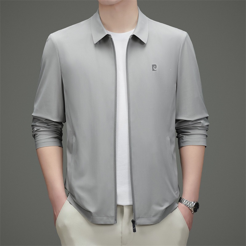 Pierre Cardin Spring and Summer Thin Breathable Jacket for Men, Fashionable and Versatile, with a Turn-Down Collar and Zipper, Dad-Style Top