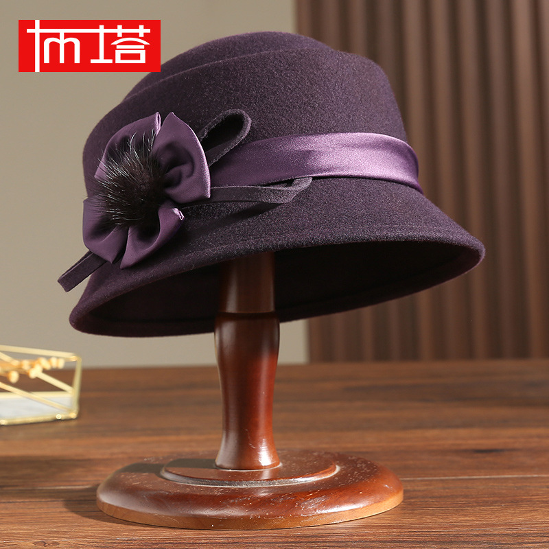 French retro wool hat women's autumn and winter woolen felt hat fashion fisherman hat women's basin hat winter 1323