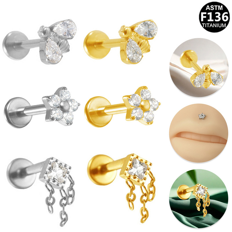 Gaibei Europe and the United States cross-border bee flower F136 titanium alloy pin earring pure titanium lip nail human puncture jewelry