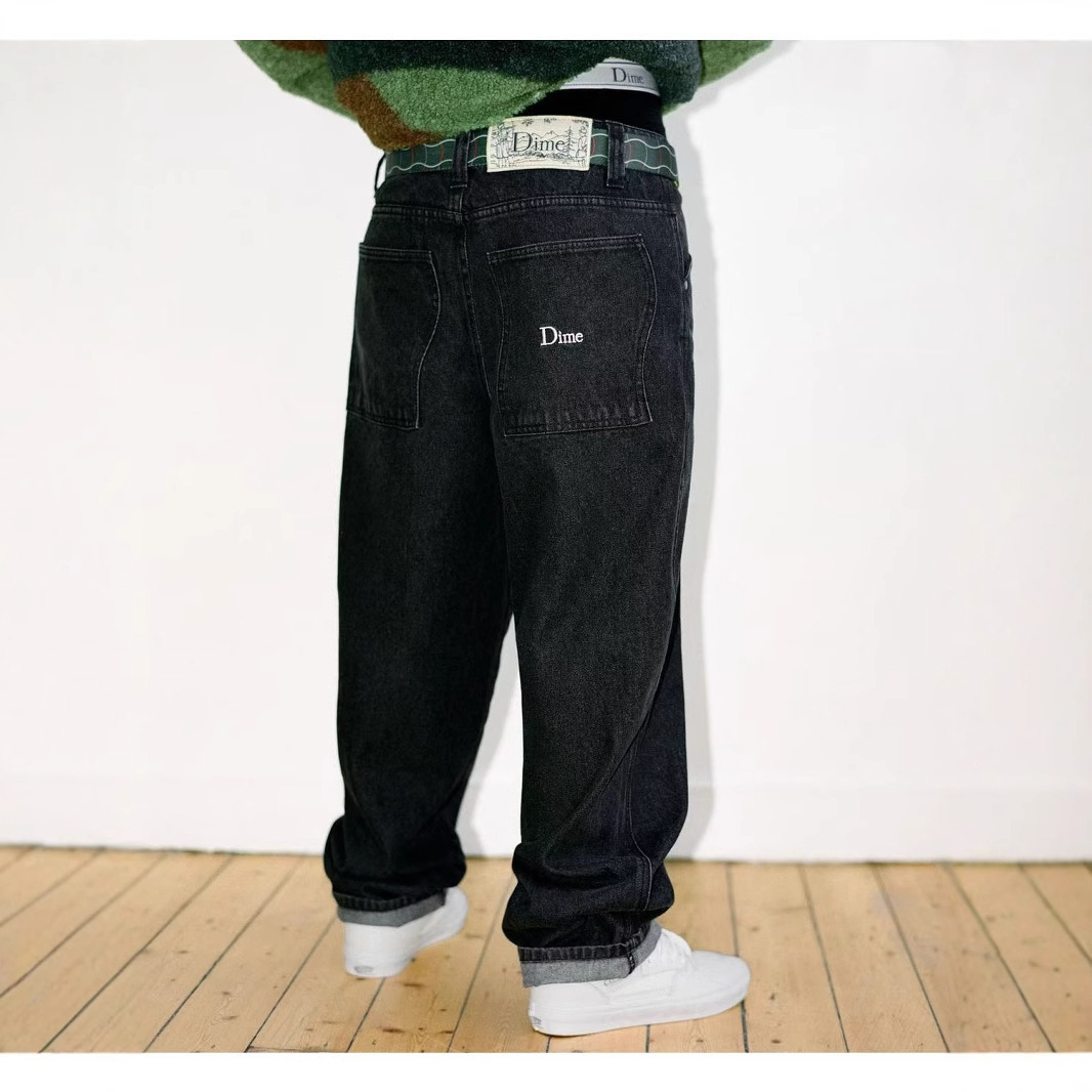 Trendy Street Skateboard Dime Baggy Straight Loose Casual Denim Pants Washed Denim Pants for Men